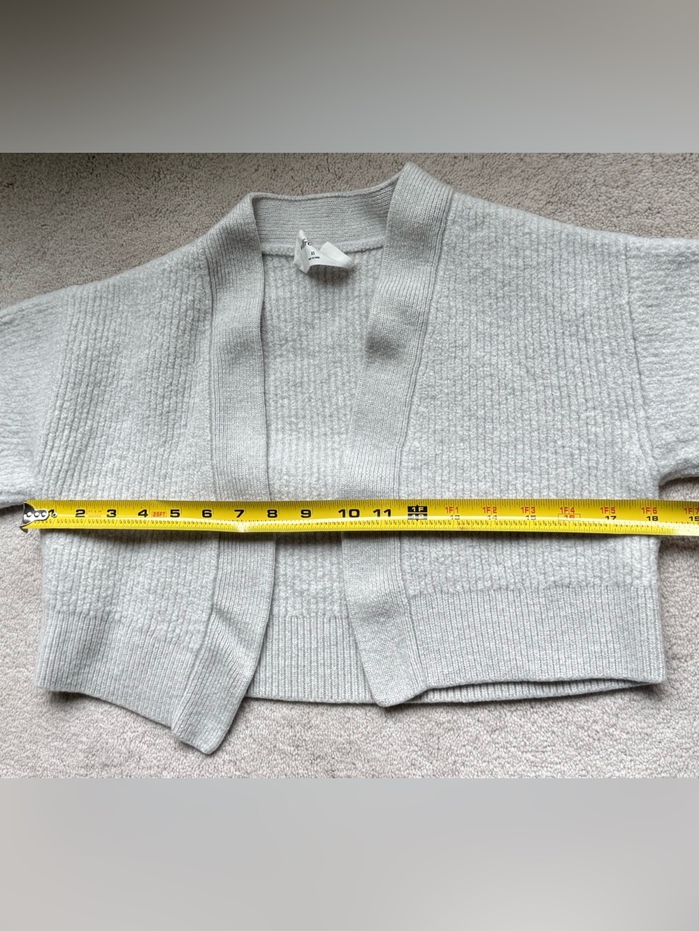 Aritzia Wilfred Free XS Gray Open Front Cropped Cardigan Balloon Sleeve Sweater - Picture 2 of 6